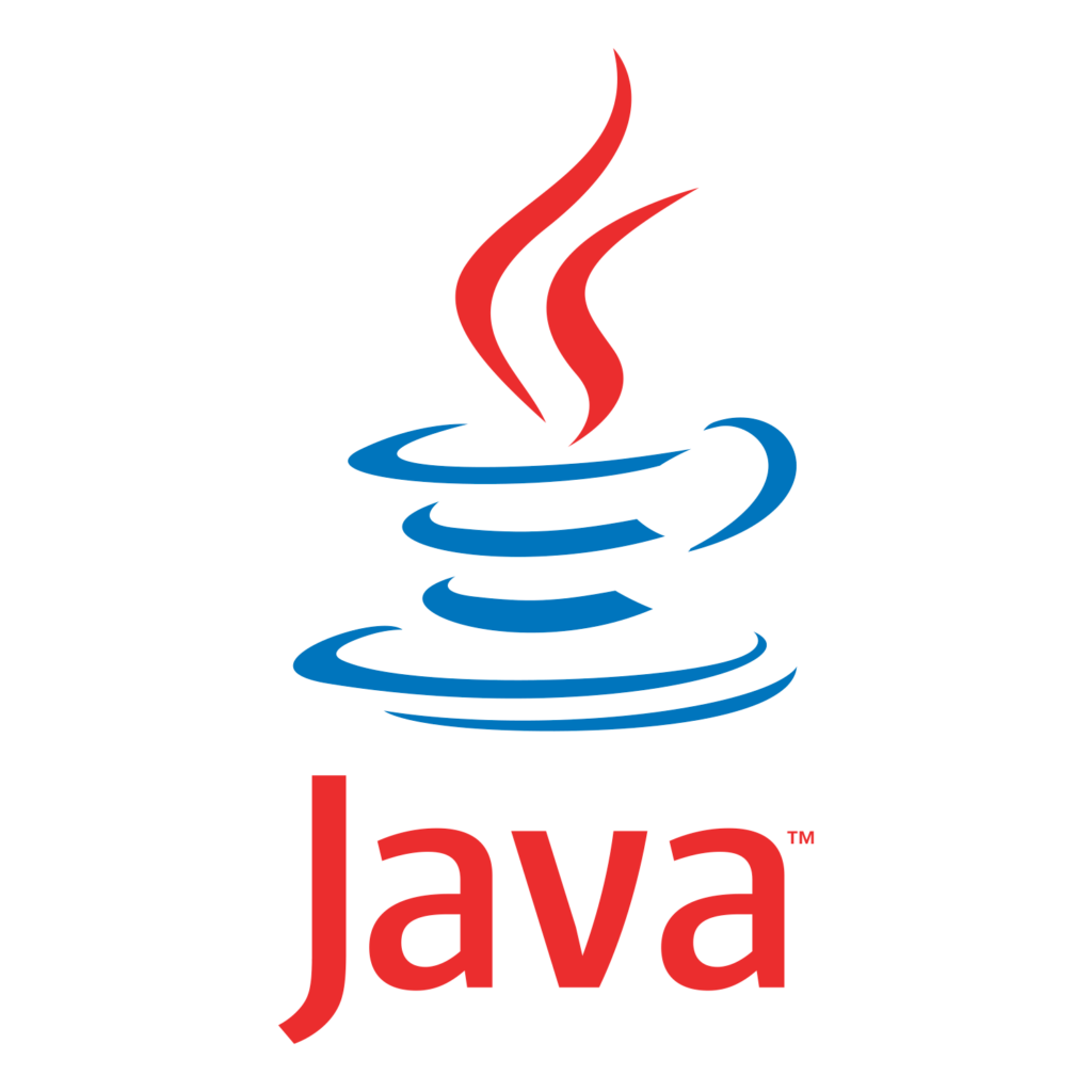 Java-Logo: Eine blaue Tasse mit dampfenden roten Linien und dem Wort 