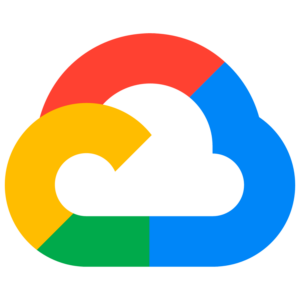 Das Logo besteht aus einer blauen Wolke mit einem weißen Kreis in der Mitte. Der Kreis enthält das Google-Symbol in den Farben Blau, Rot, Gelb und Grün.